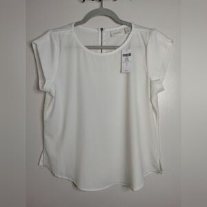 Chico's (Size 1/M/8) Optic White Zip Back Drita II SS Basic Blouse Top (NEW-NWT)